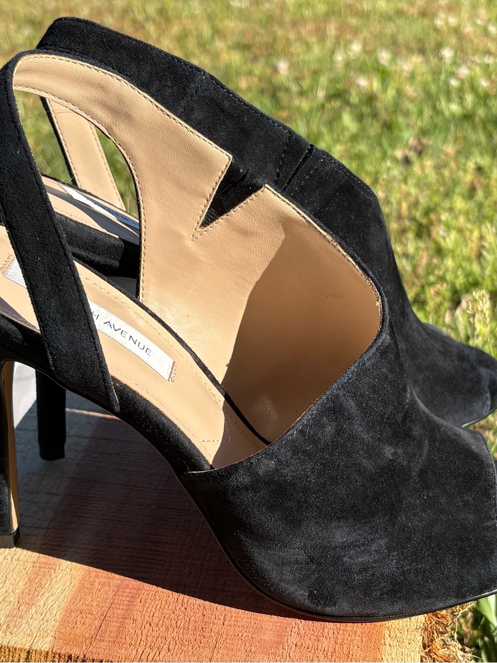 Saks Fifth Avenue Black Suede Cutout Slingback Heels